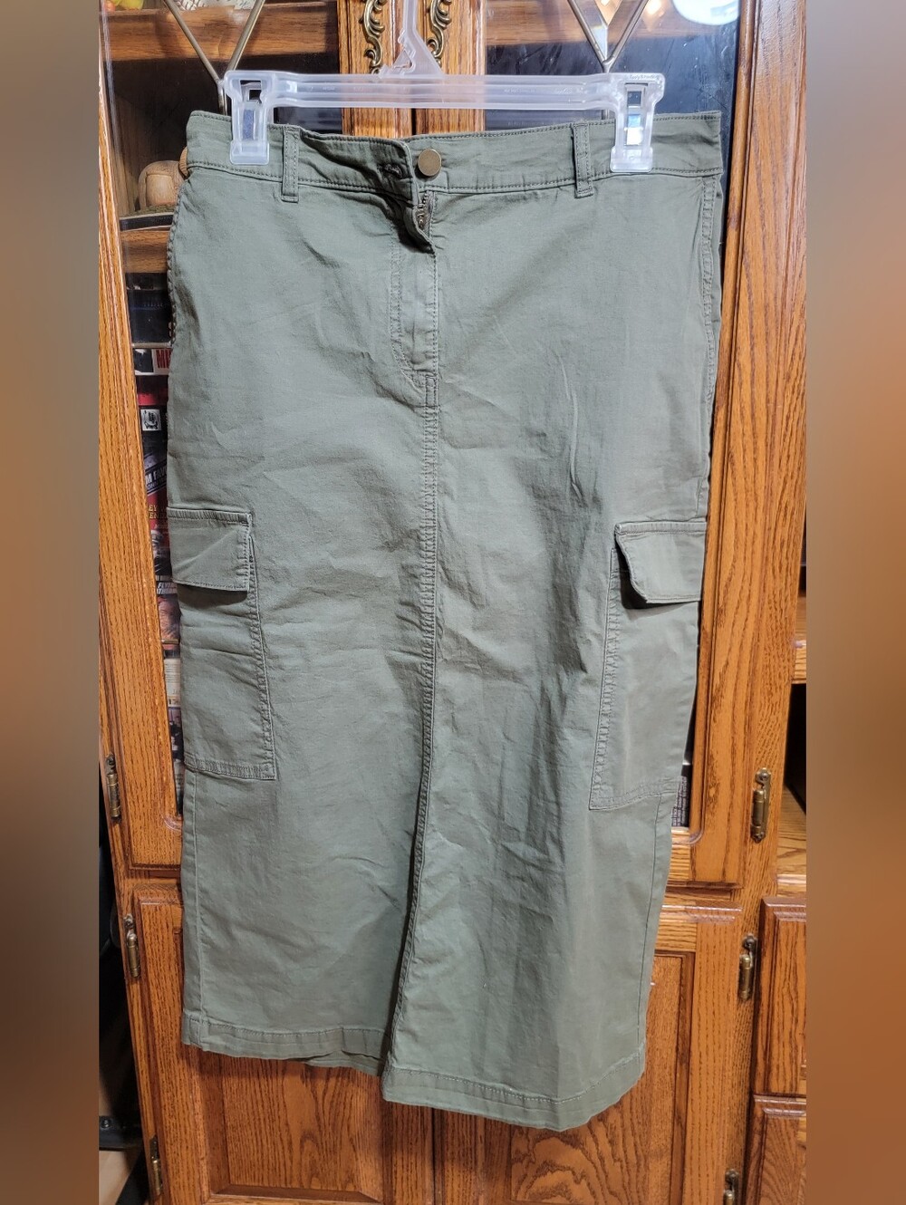 Nicole by Nicole Miller Olive Green Cargo Midi Skirt Size 2